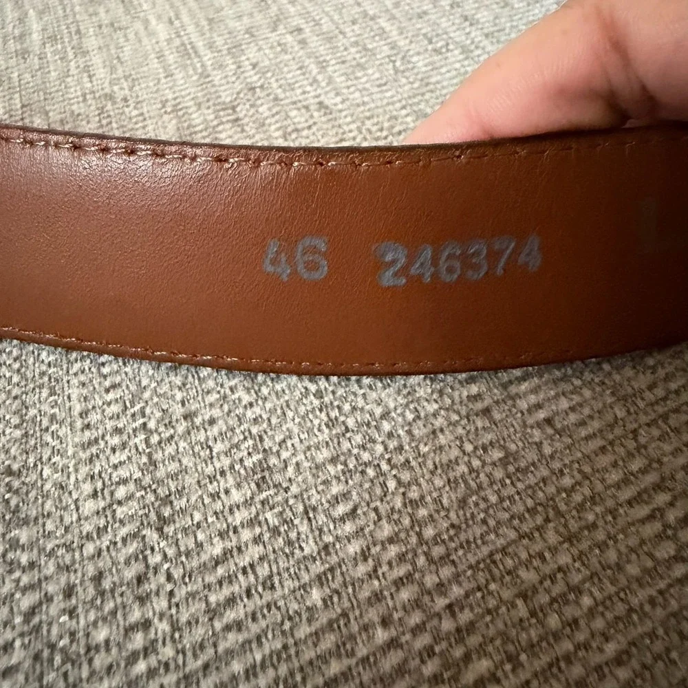 VTG LL Bean Brown Leather Chino Belt Brass Buckle Size 46
